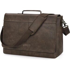 Men's Wood Pu Vintage Laptop Bag 15.6 Inch Waterproof Retro Satchel Briefcase